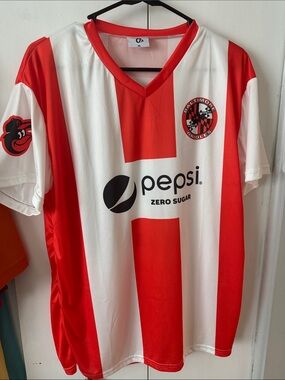 Orioles soccer jersey - Pepsi Orange  and White Vertical Stripe Jersey